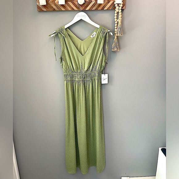 NWT Japna sage green polka dot midi dress Size Small - Picture 1 of 6